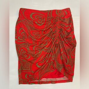 Lisa Says Gah Laney Recycled Mesh Red Green Patterned Ruched Tie Mini Skirt SZ S